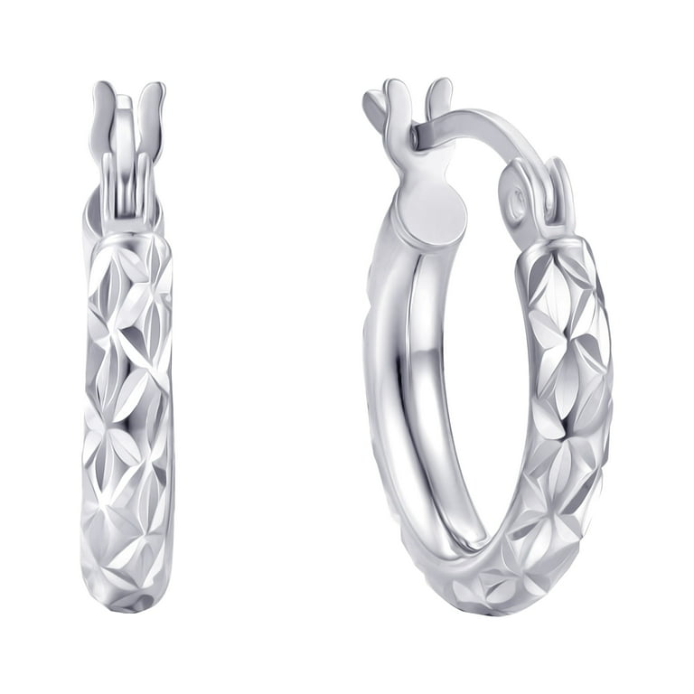 Diamond-cut 30mm Hoop Earrings Sterling Silver Click Close Diamond-cut 30mm Hoop Earrings Sterling Silver Click Close
