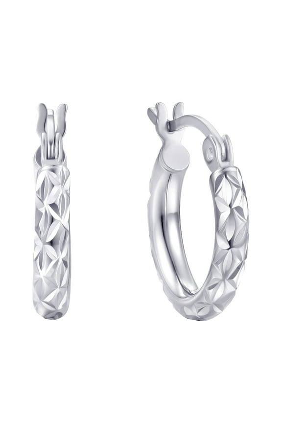 Diamond Cut Hoop Earrings in Sterling Silver 14.5MM
