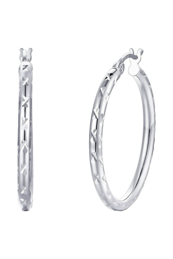 Diamond Cut Hoop Earrings in Sterling Silver 30MM
