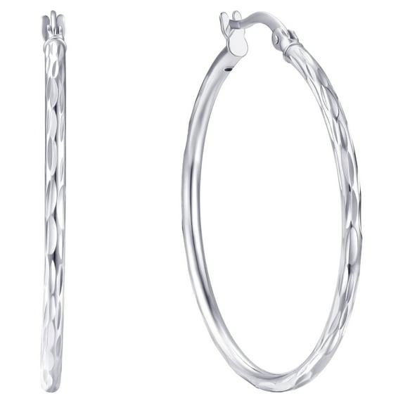 Brilliance Fine Jewelry Diamond Cut Hoop Earrings in Sterling Silver 35MM