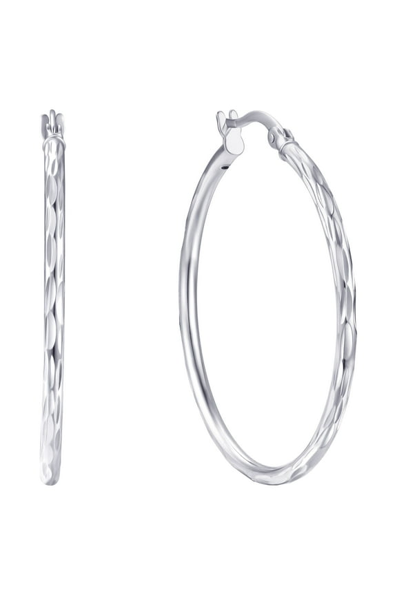 Diamond Cut Hoop Earrings in Sterling Silver 35MM
