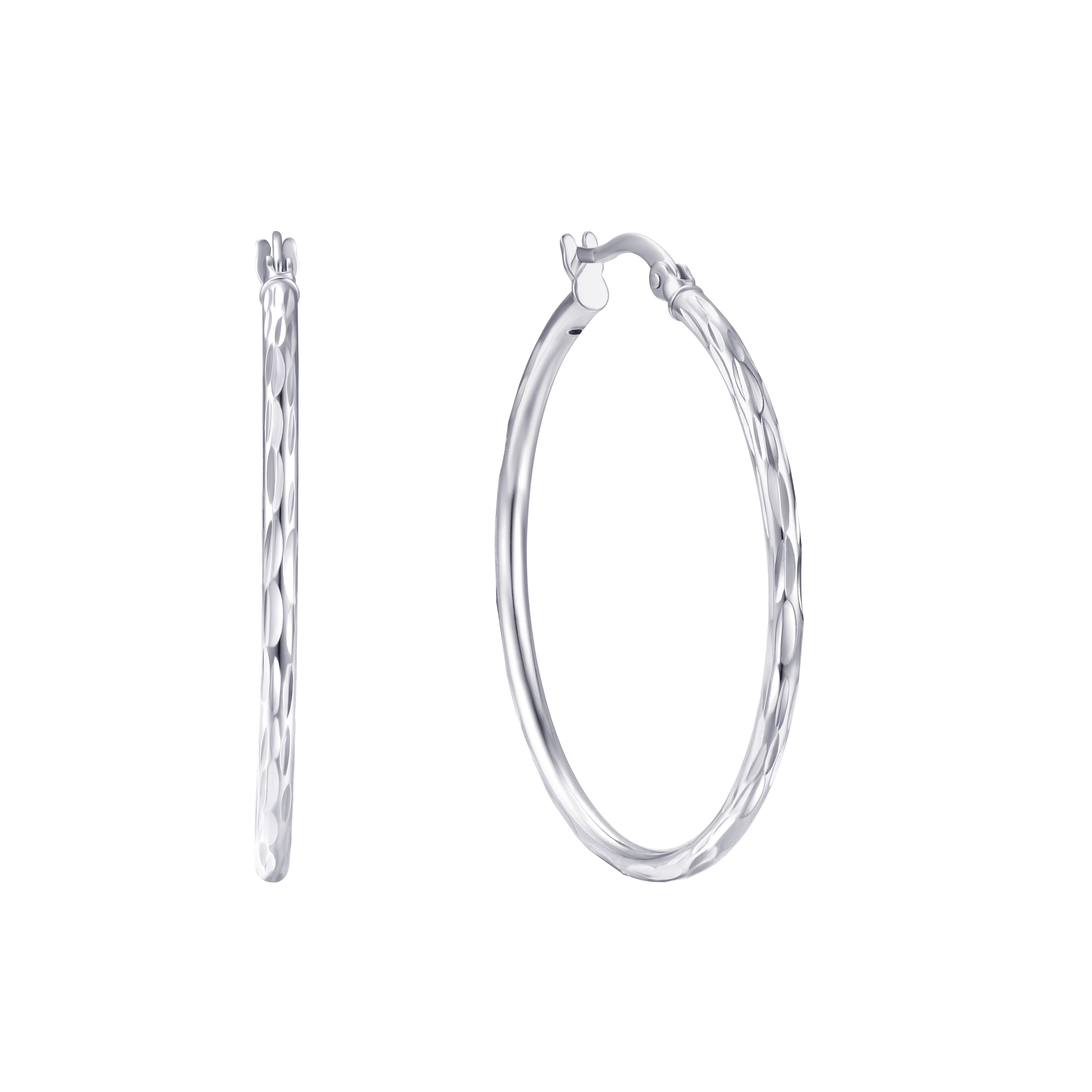 Brilliance Fine Jewelry Diamond Cut Hoop Earrings in Sterling Silver