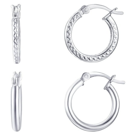 Brilliance Fine Jewelry Duo Hoop Earring Set in Sterling Silver 15MM