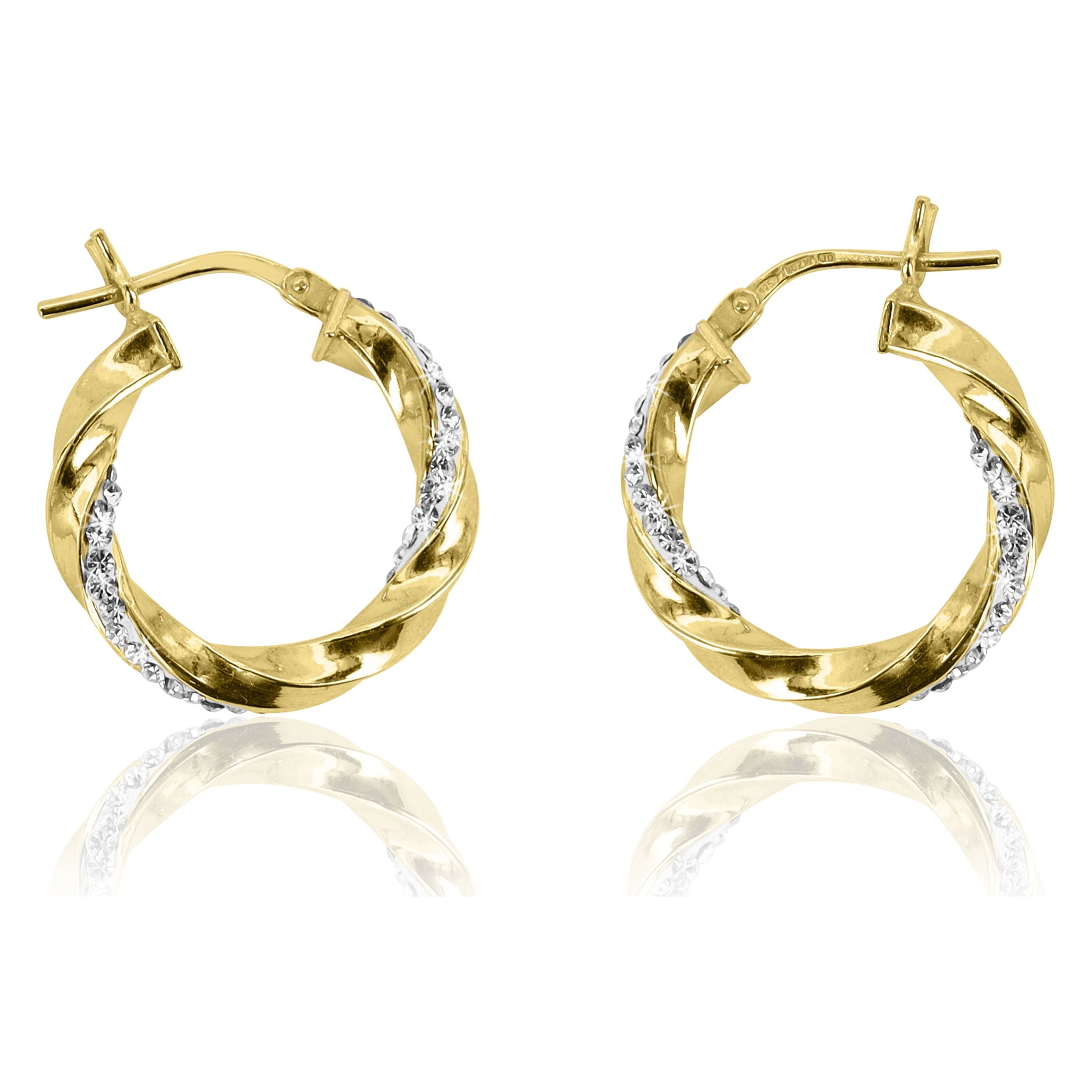 BRILLIANCE FINE JEWELRY Females 14K Gold Plated Crystal Twisted Round Hoop Adult Earrings