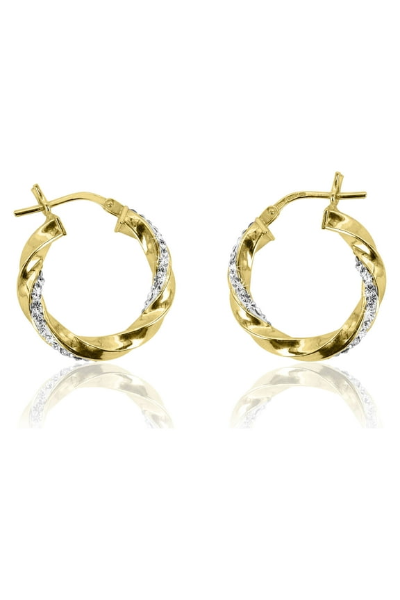 Females 14K Gold Plated Crystal Twisted Round Hoop Adult Earrings