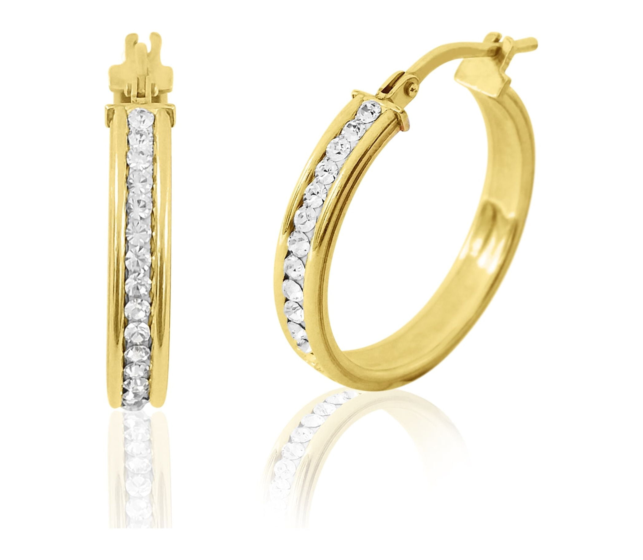 Brilliance Fine Jewelry Females 14K Gold Plated Sterling Silver Crystal Hoop Adults Earrings