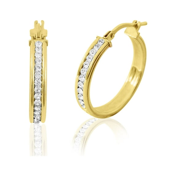 Brilliance Fine Jewelry Females 14K Gold Plated Sterling Silver Crystal Hoop Adults Earrings