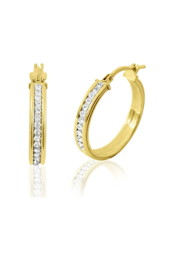 Females 14K Gold Plated Sterling Silver Crystal Hoop Adults Earrings