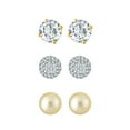 thumbnail image 1 of Brilliance Fine Jewelry Females 14K Gold Plated Sterling Silver Cubic Zirconia, Pearl & Crystal Ball Stud Earrings Set, Adults 3 Pairs, 1 of 6
