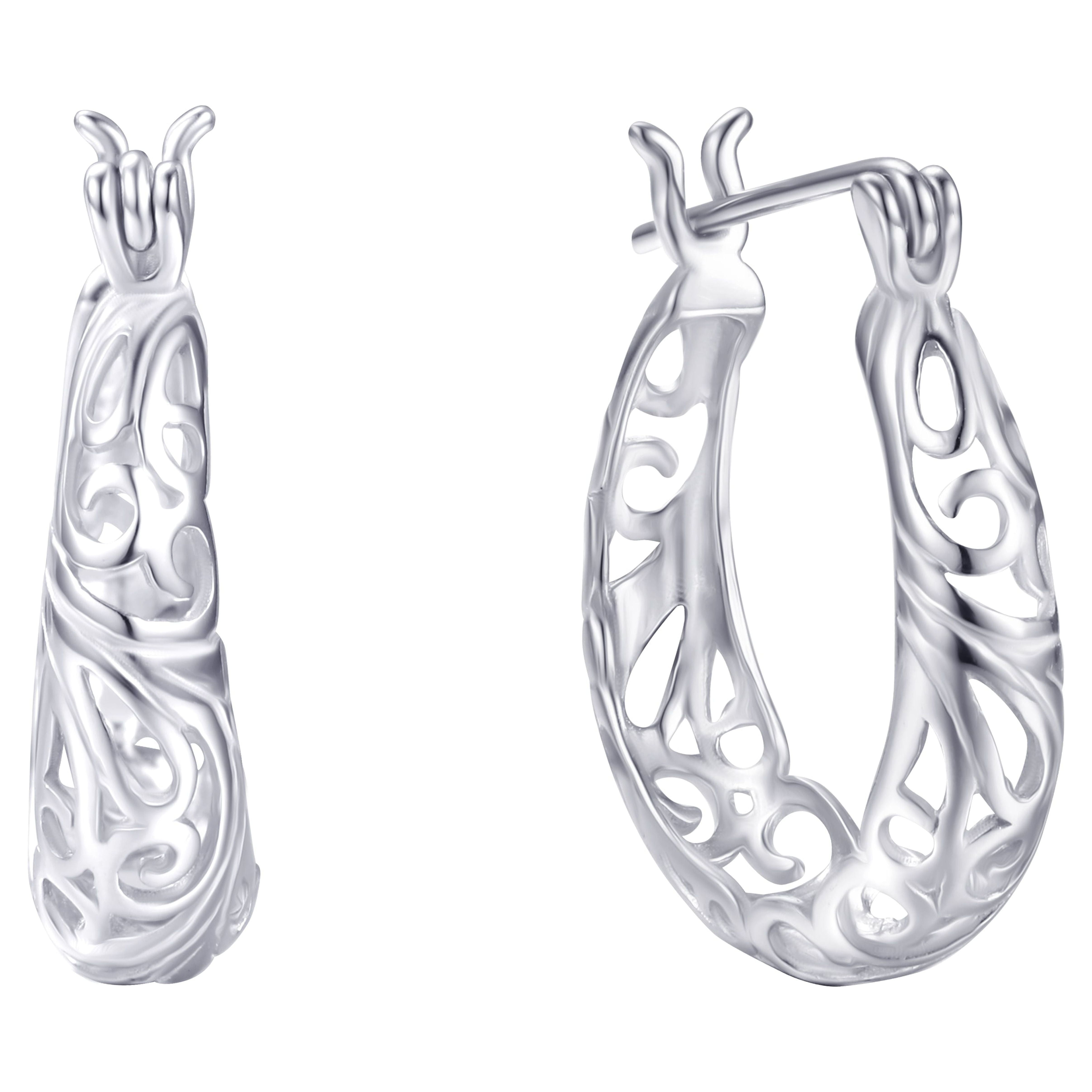 Brilliance Fine Jewelry Filigree Hoop Earrings in Sterling Silver