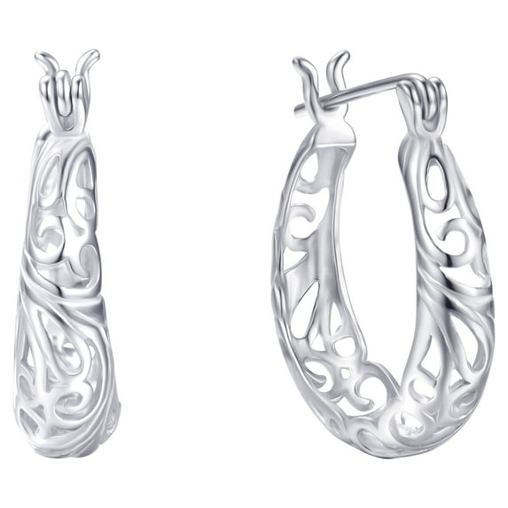 Brilliance Fine Jewelry Filigree Hoop Earrings in Sterling Silver 18MM