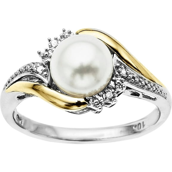 Brilliance Fine Jewelry Freshwater Pearl Birthstone and Diamond Ring in Sterling Silver and 10K Yellow Gold