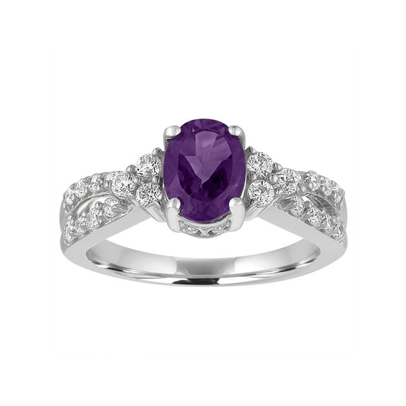 Ladies Brilliance Fine Jewelry Genuine Amethyst with CZ Accents Sterling Silver Ring