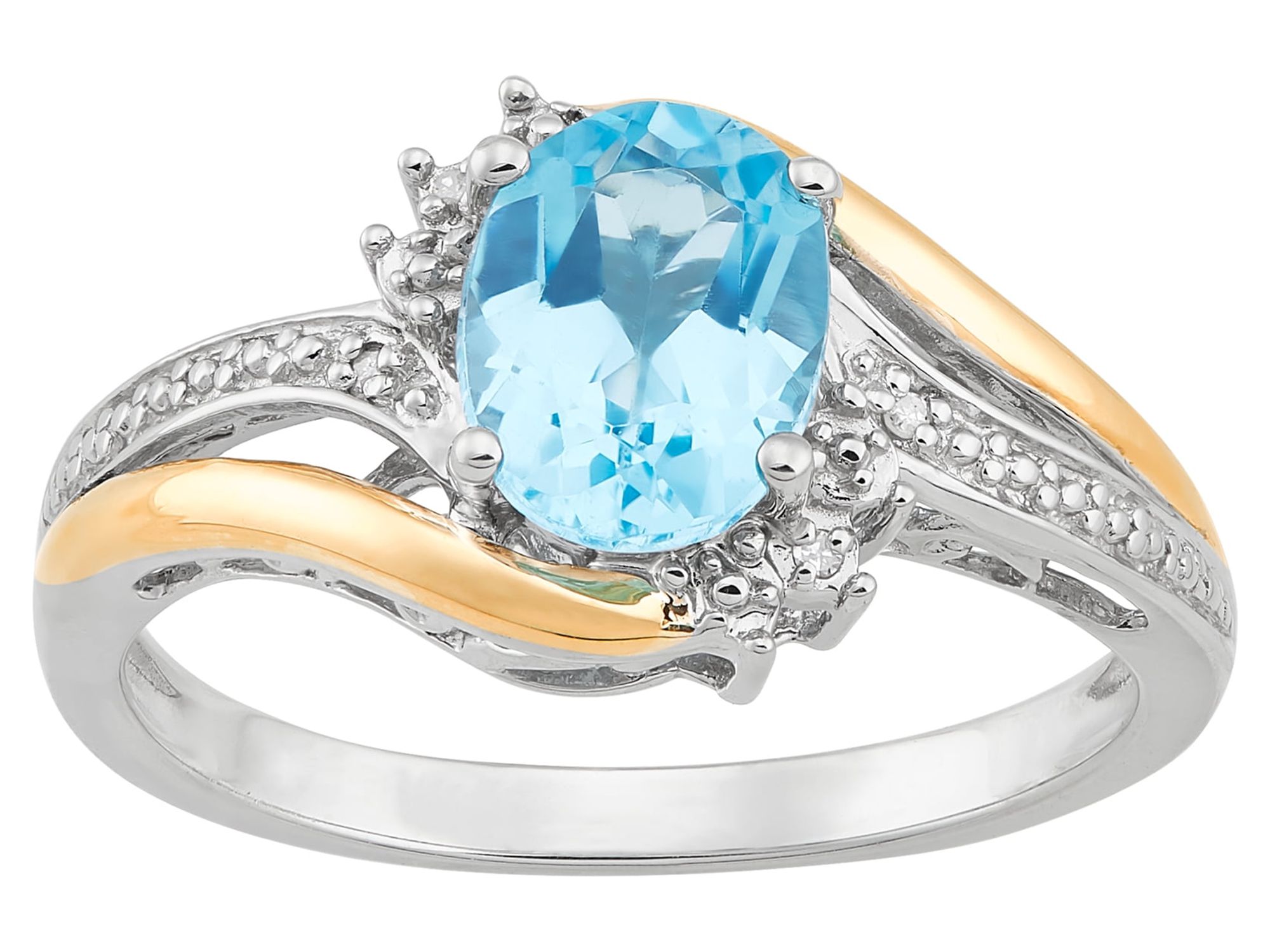 Brilliance Fine Jewelry Genuine Blue Topaz Diamond Accent Ring in Sterling Silver and 10K Yellow Gold - image 1 of 4