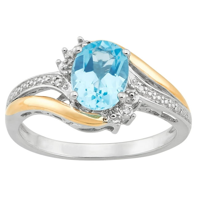 Brilliance Fine Jewelry Genuine Blue Topaz Diamond Accent Ring in Sterling Silver and 10K Yellow Gold