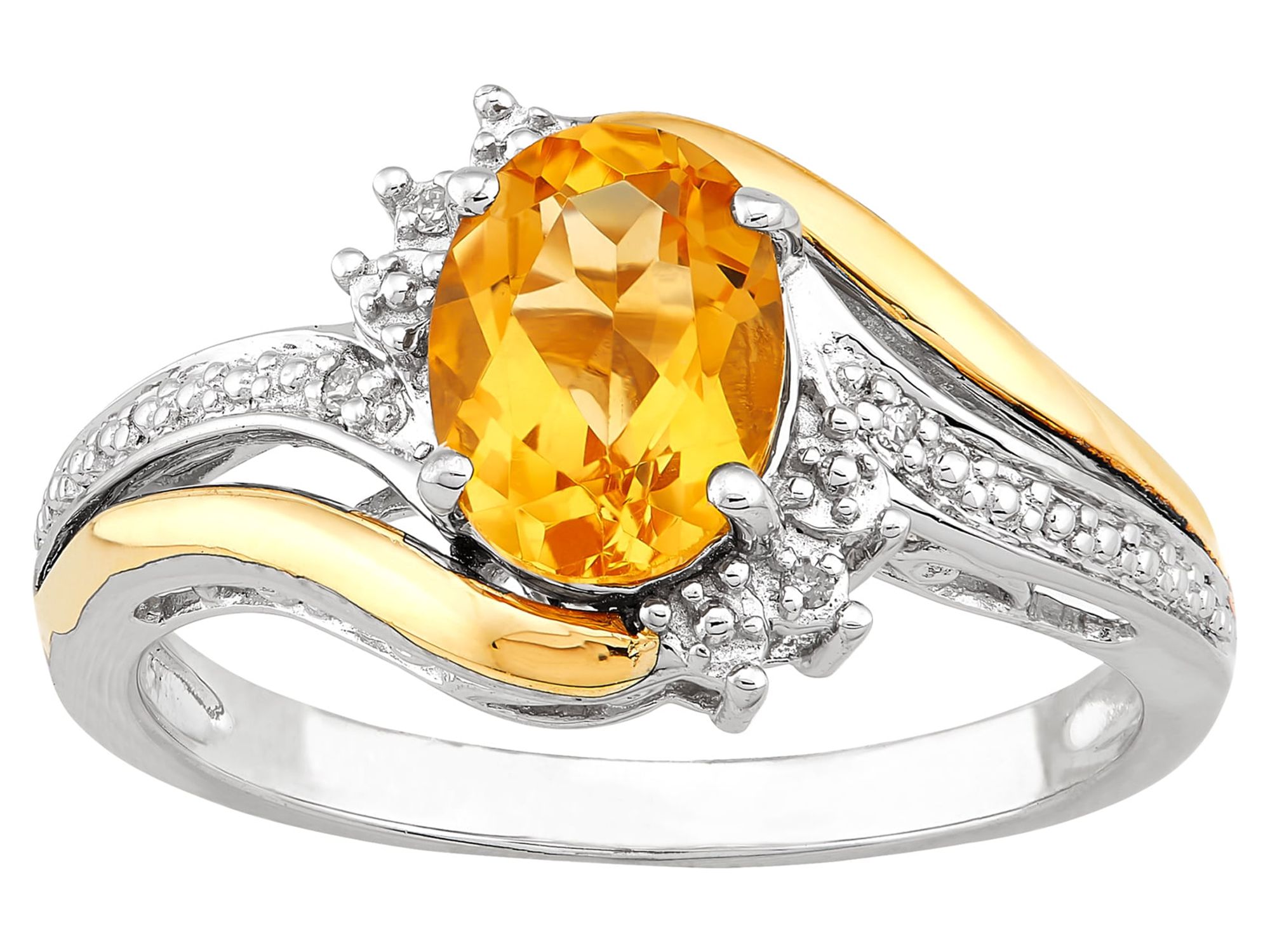 Brilliance Fine Jewelry Genuine Citrine Diamond Accent Ring in Sterling Silver and 10K Yellow Gold - image 1 of 4