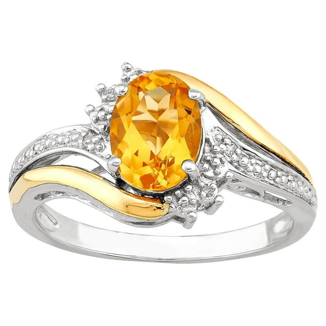 Brilliance Fine Jewelry Genuine Citrine Diamond Accent Ring in Sterling Silver and 10K Yellow Gold