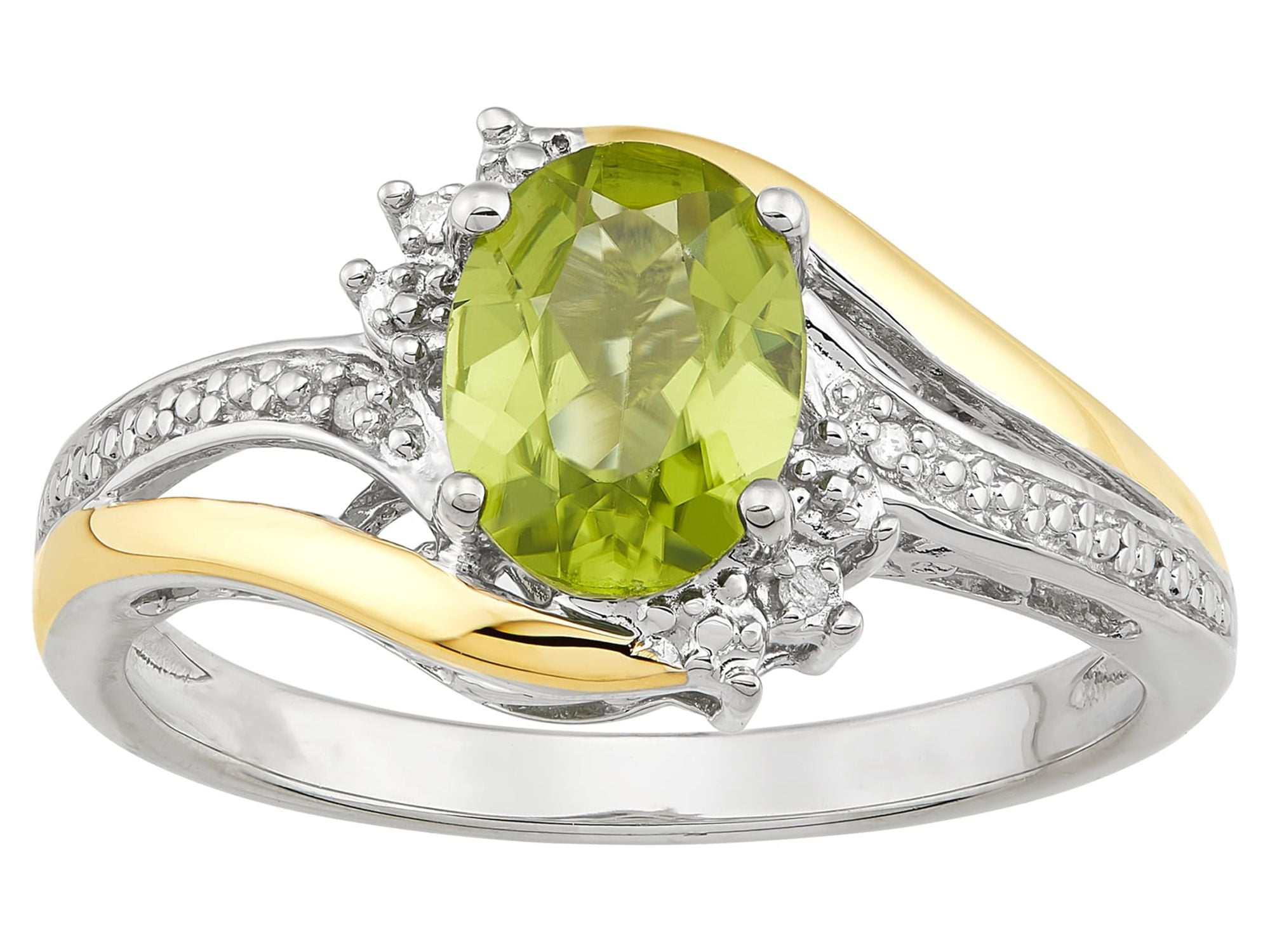 Brilliance Fine Jewelry Genuine Peridot 10K and Yellow Gold in Accent Diamond Silver Ring Sterling