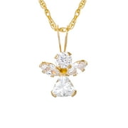 Brilliance Fine Jewelry Girl’s 14K Yellow Gold CZ Angel Pendant, 18” Chain