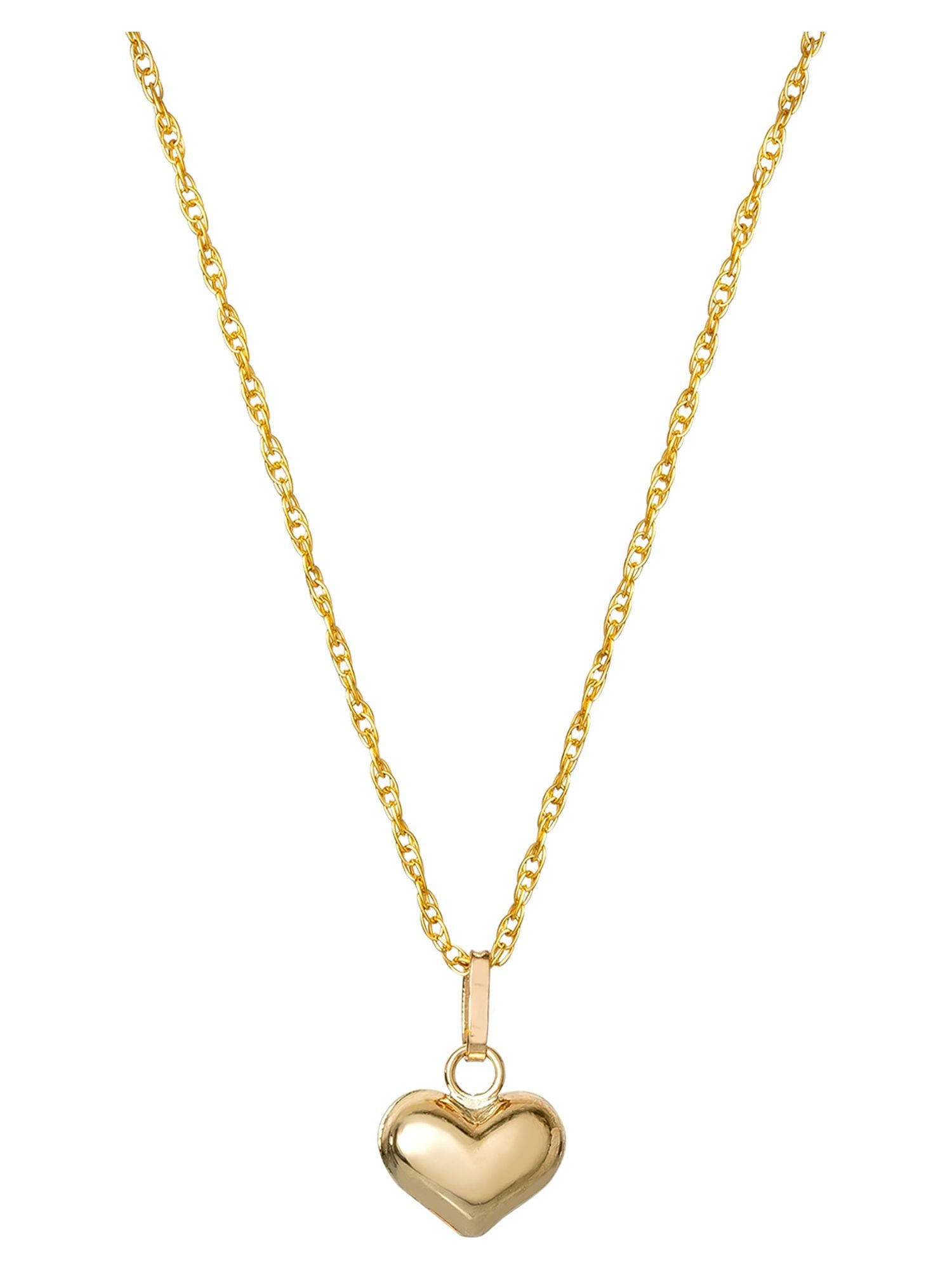 BRILLIANCE FINE JEWELRY Girls 14K Yellow Gold Puff Heart Pendant, 16 Chain