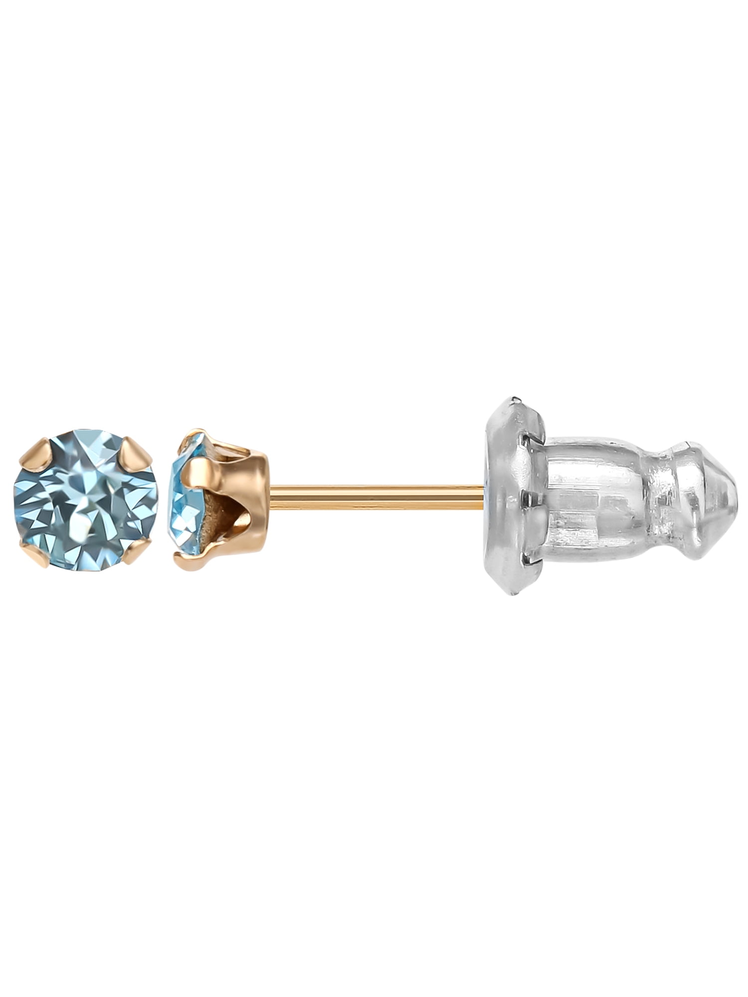 Brilliance Fine Jewelry Girl’s March Crystal Stud Earrings, 14K, Yellow Gold