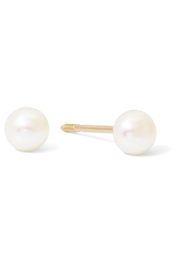Girls/Tween 14K Yellow Gold Button Pearl Stud Earrings