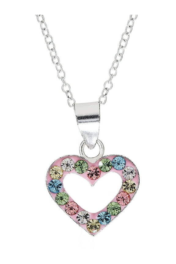 Girls/Tween Sterling Silver Crystal Heart Pendant, 18 Chain