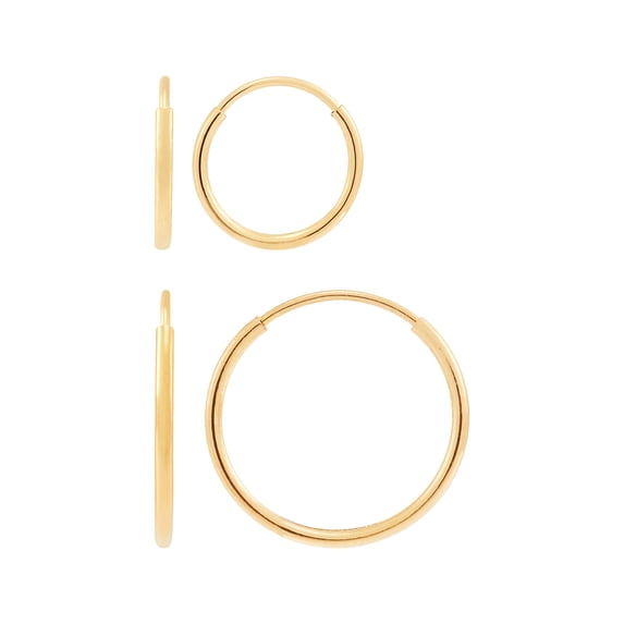 Brilliance Fine Jewelry Girls 10K Yellow Gold 10MM and 14MM Endless Hoop Earrings Set