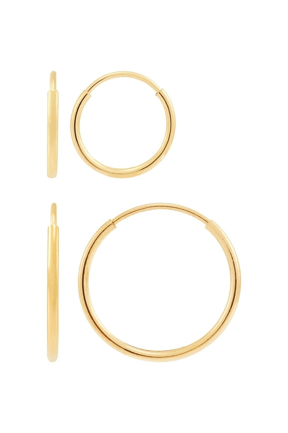 Girls 10K Yellow Gold 10MM and 14MM Endless Hoop Earrings Set