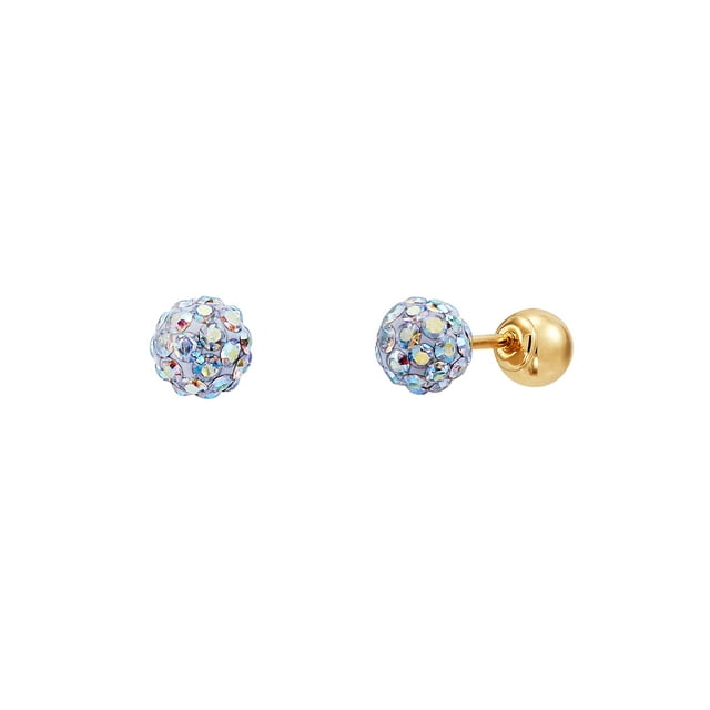 Brilliance Fine Jewelry Girls Aurora Borealis Crystals 4.8MM Ball Studs in 10K Yellow Gold