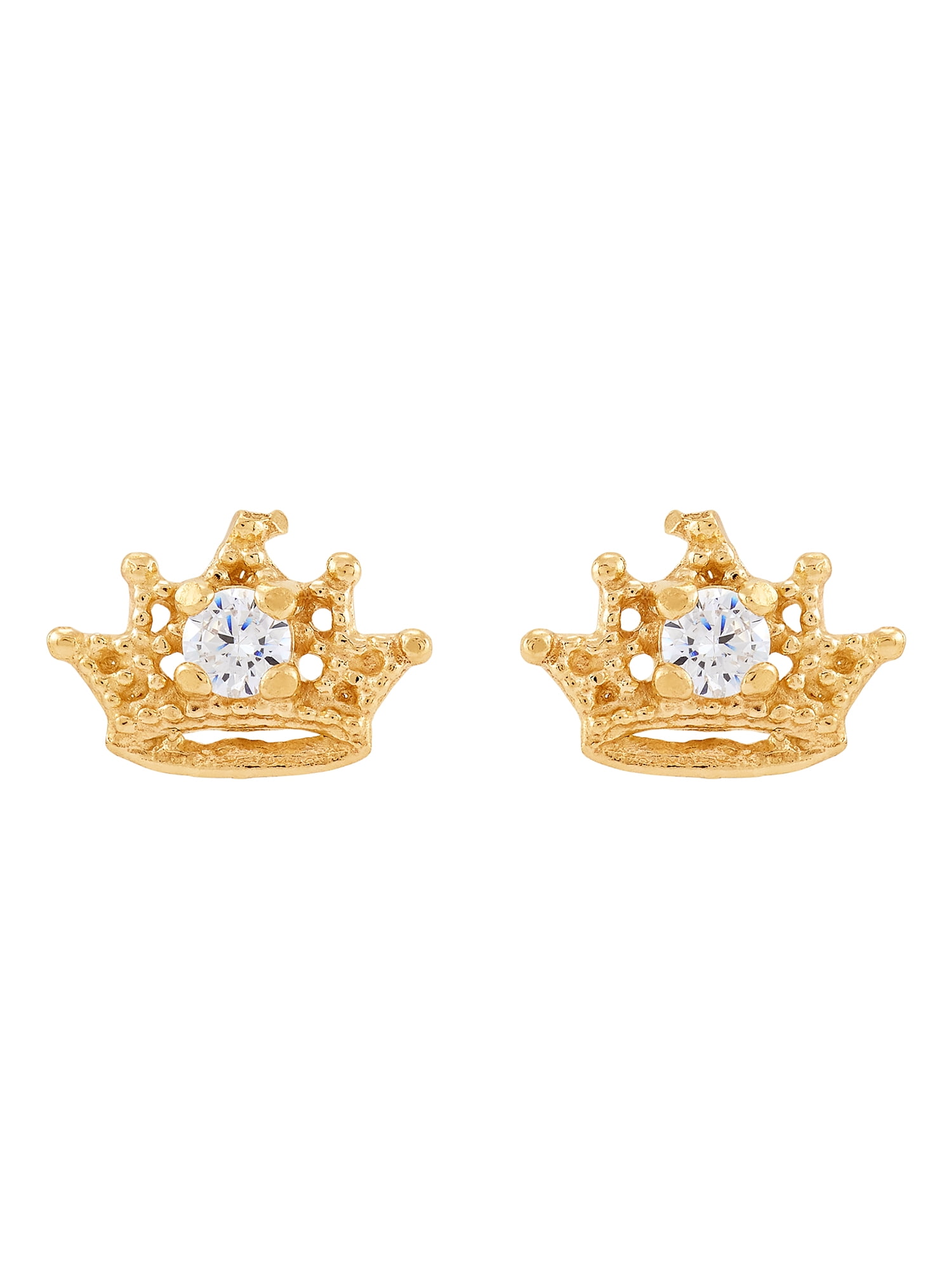 Brilliance Fine Jewelry Girls Cubic Zirconia Crown Earrings in 10K Yellow Gold