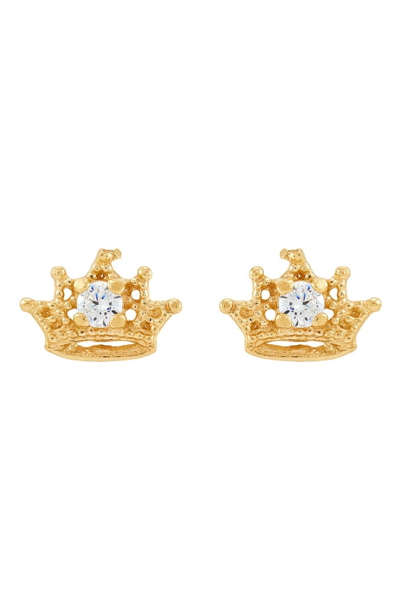 Girls Cubic Zirconia Crown Earrings in 10K Yellow Gold