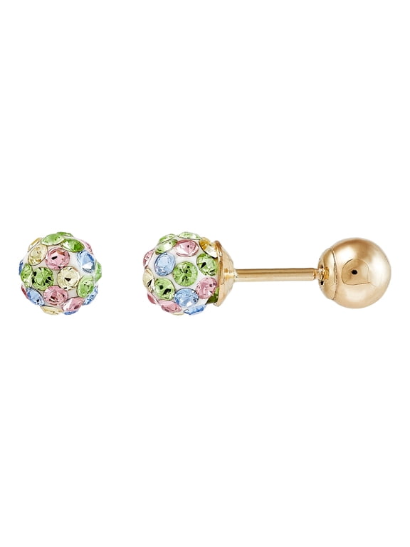 Girls Pastel Crystals 4.8MM Ball Earrings in 10K Yellow Gold