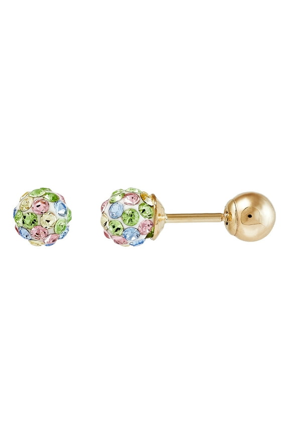Girls Pastel Crystals 4.8MM Ball Earrings in 10K Yellow Gold
