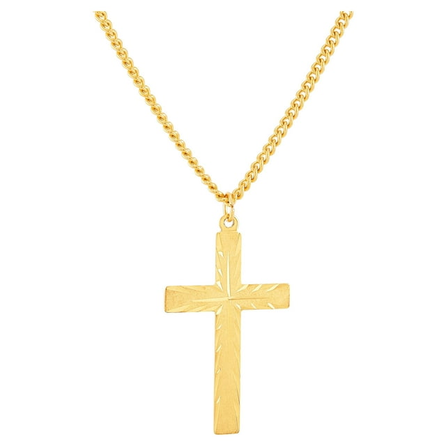 Brilliance Fine Jewelry Gold-Filled Cross Pendant, 24" Stainless Steel Chain