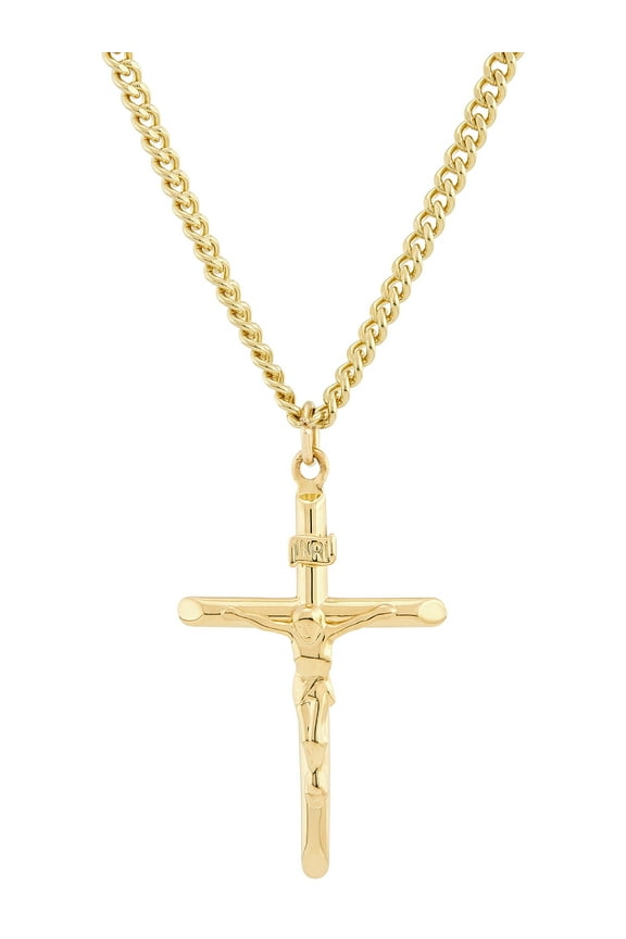 Gold Filled Crucifix Cross on Stainless Steel Necklace,24"