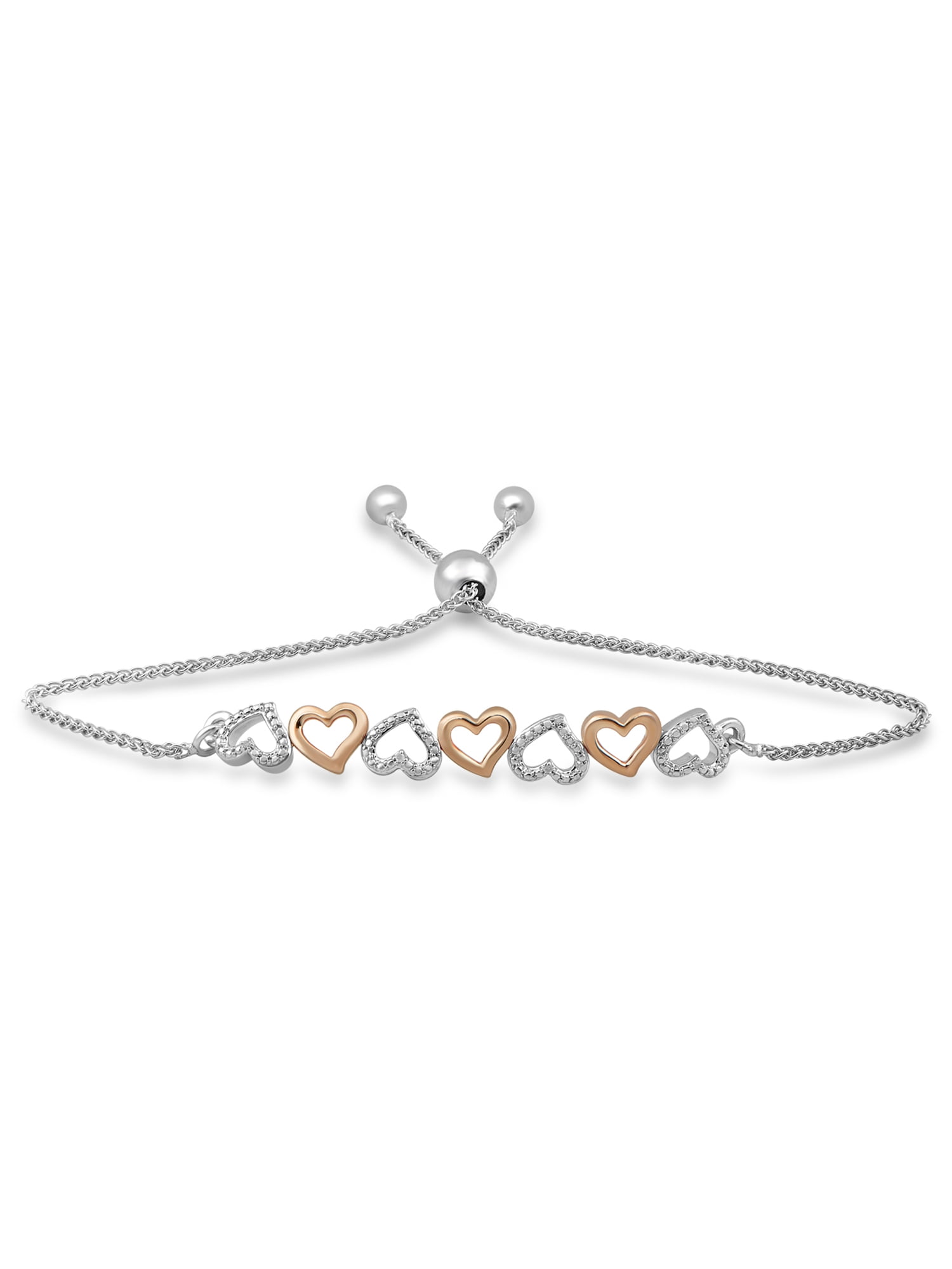 Brilliance Fine Jewelry Heart Bracelet 0.01 ct. t.w. Diamond in Sterling Silver, 7.5"