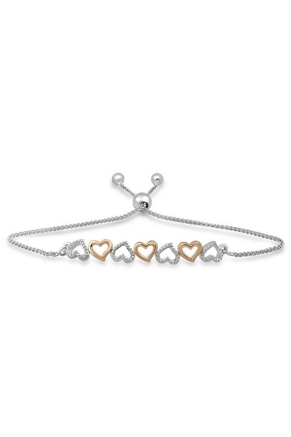 Heart Bracelet 0.01 ct. t.w. Diamond in Sterling Silver, 7.5"