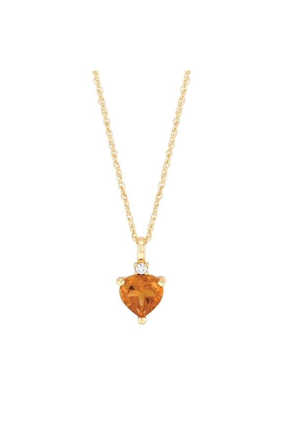 Heart Citrine and White Cubic Zirconia Pendant Necklace