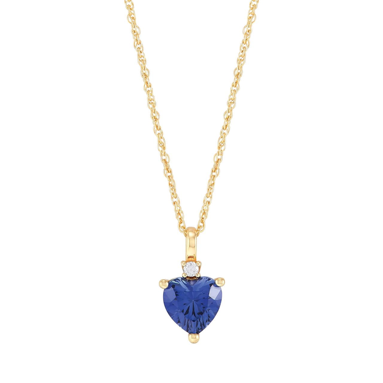 Brilliance Fine Jewelry Heart Created Blue Sapphire and White Cubic Zirconia Pendant Necklace in Sterling Silver and 14KT Gold Plate