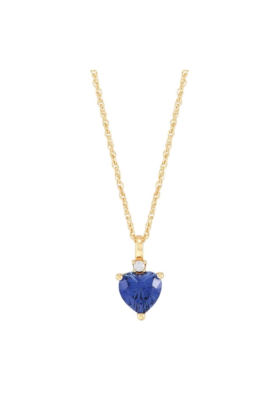 Heart Created Blue Sapphire and White Cubic Zirconia Pendant Necklace in Sterling Silver and 14KT Gold Plate