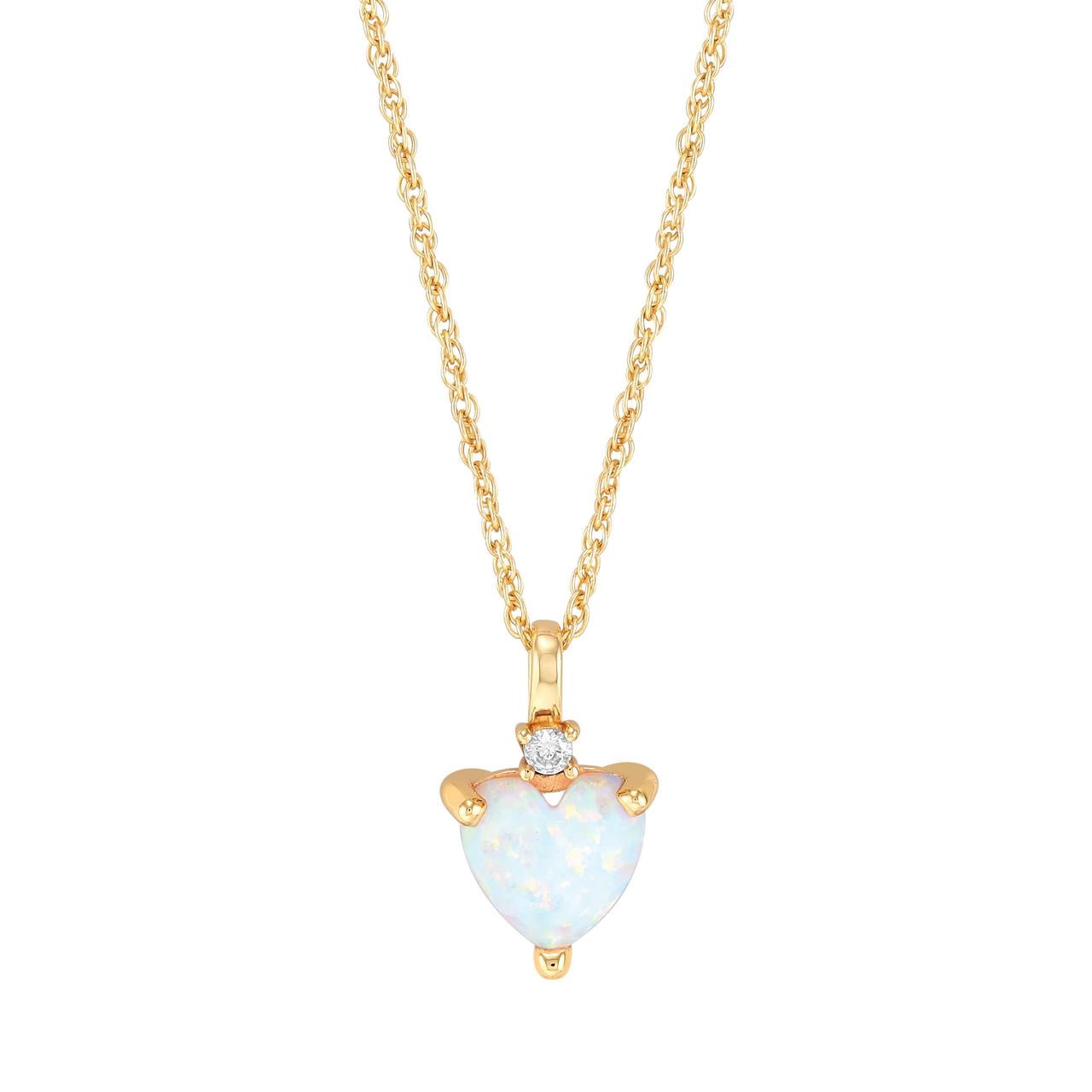 Brilliance Fine Jewelry Heart Created Opal and White Cubic Zirconia Pendant Necklace in Sterling Silver and 14KT Gold Plate