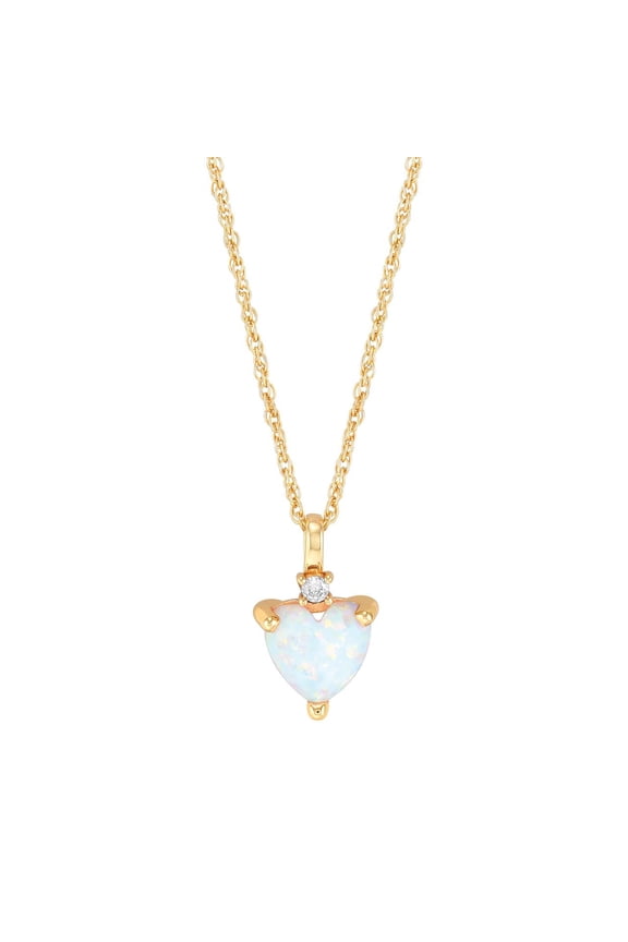 Heart Created Opal and White Cubic Zirconia Pendant Necklace in Sterling Silver and 14KT Gold Plate