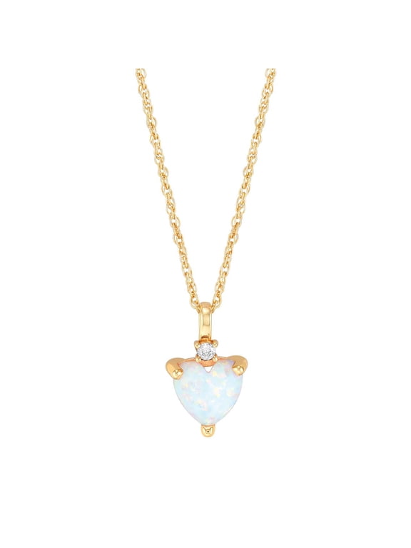 Heart Created Opal and White Cubic Zirconia Pendant Necklace in Sterling Silver and 14KT Gold Plate
