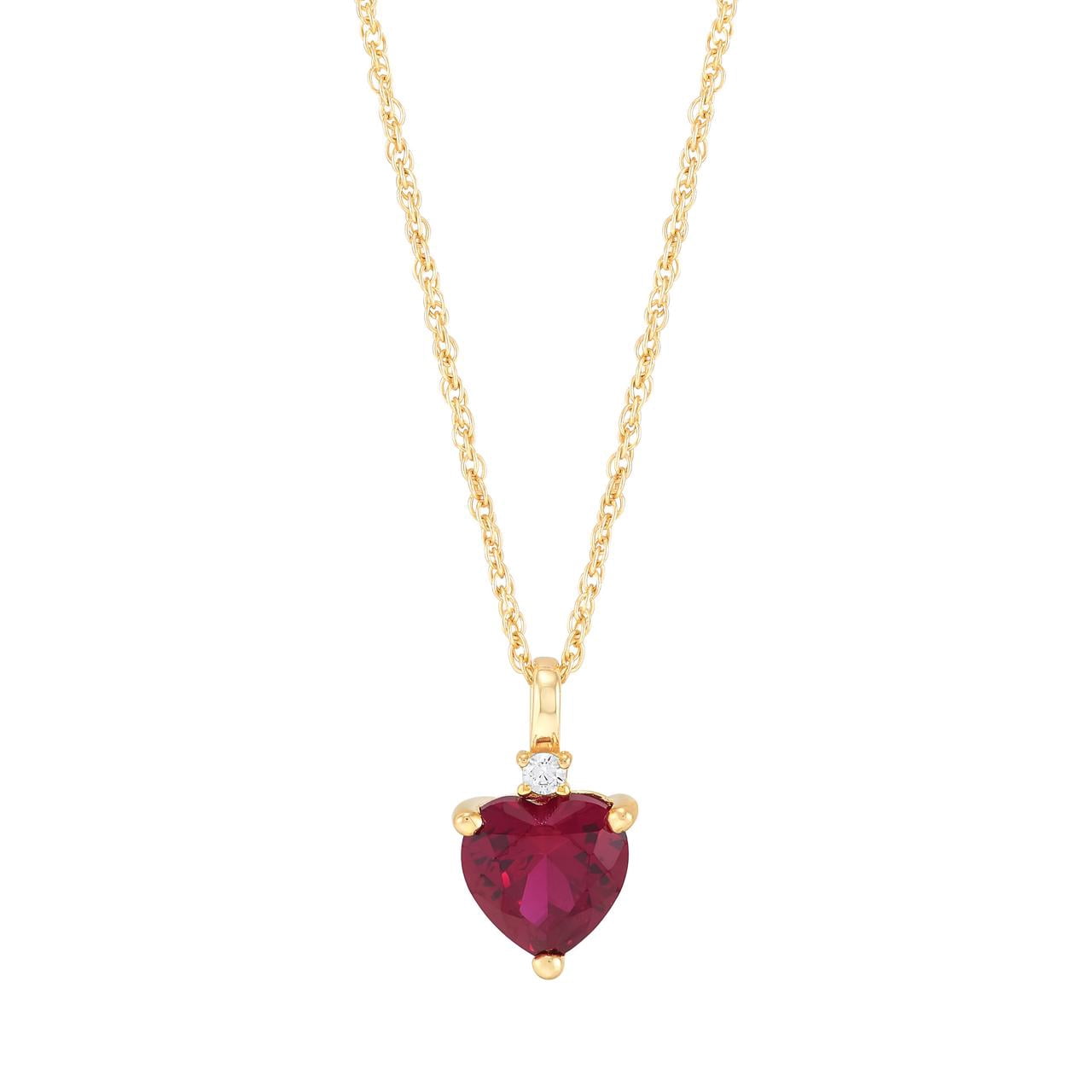 Brilliance Fine Jewelry Heart Created Ruby and White Cubic Zirconia Pendant Necklace in Sterling Silver and 14KT Gold Plate