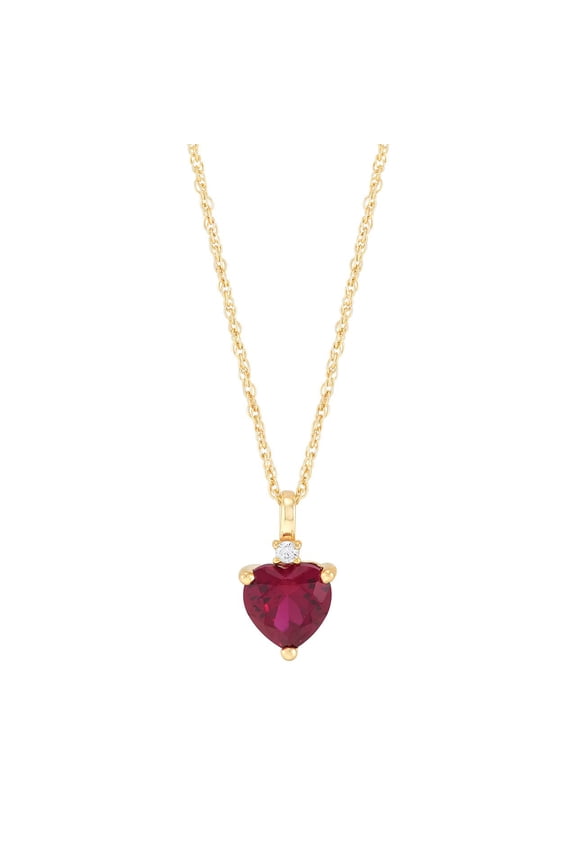 Heart Created Ruby and White Cubic Zirconia Pendant Necklace in Sterling Silver and 14KT Gold Plate