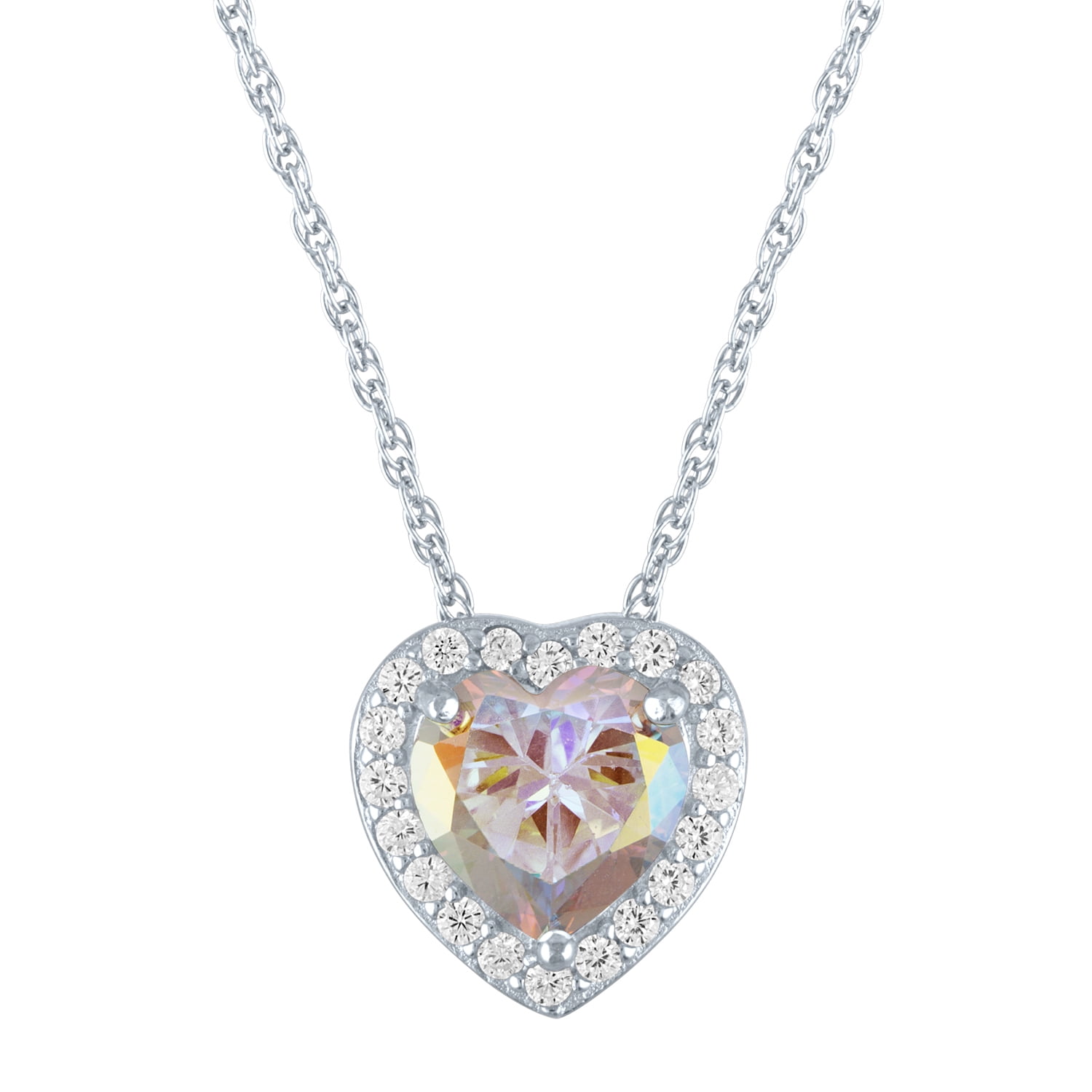 Brilliance Fine Jewelry Heart Cubic Zirconia Pendant Necklace, Sterling Silver, 18 in