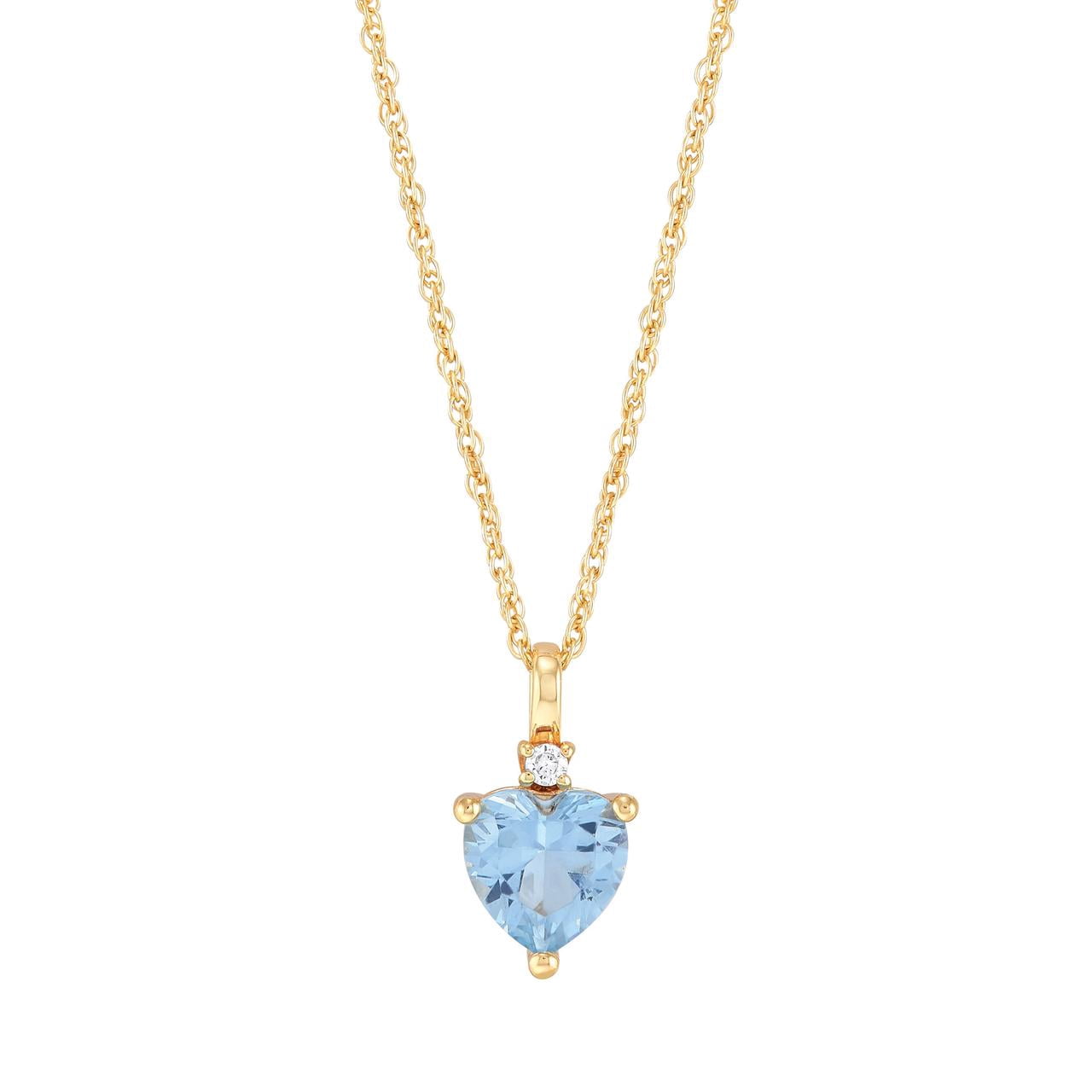 Brilliance Fine Jewelry Heart Simulated Aquamarine and White Cubic Zirconia Pendant Necklace in Sterling Silver and 14KT Gold Plate