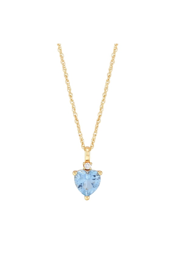 Heart Simulated Aquamarine and White Cubic Zirconia Pendant Necklace in Sterling Silver and 14KT Gold Plate