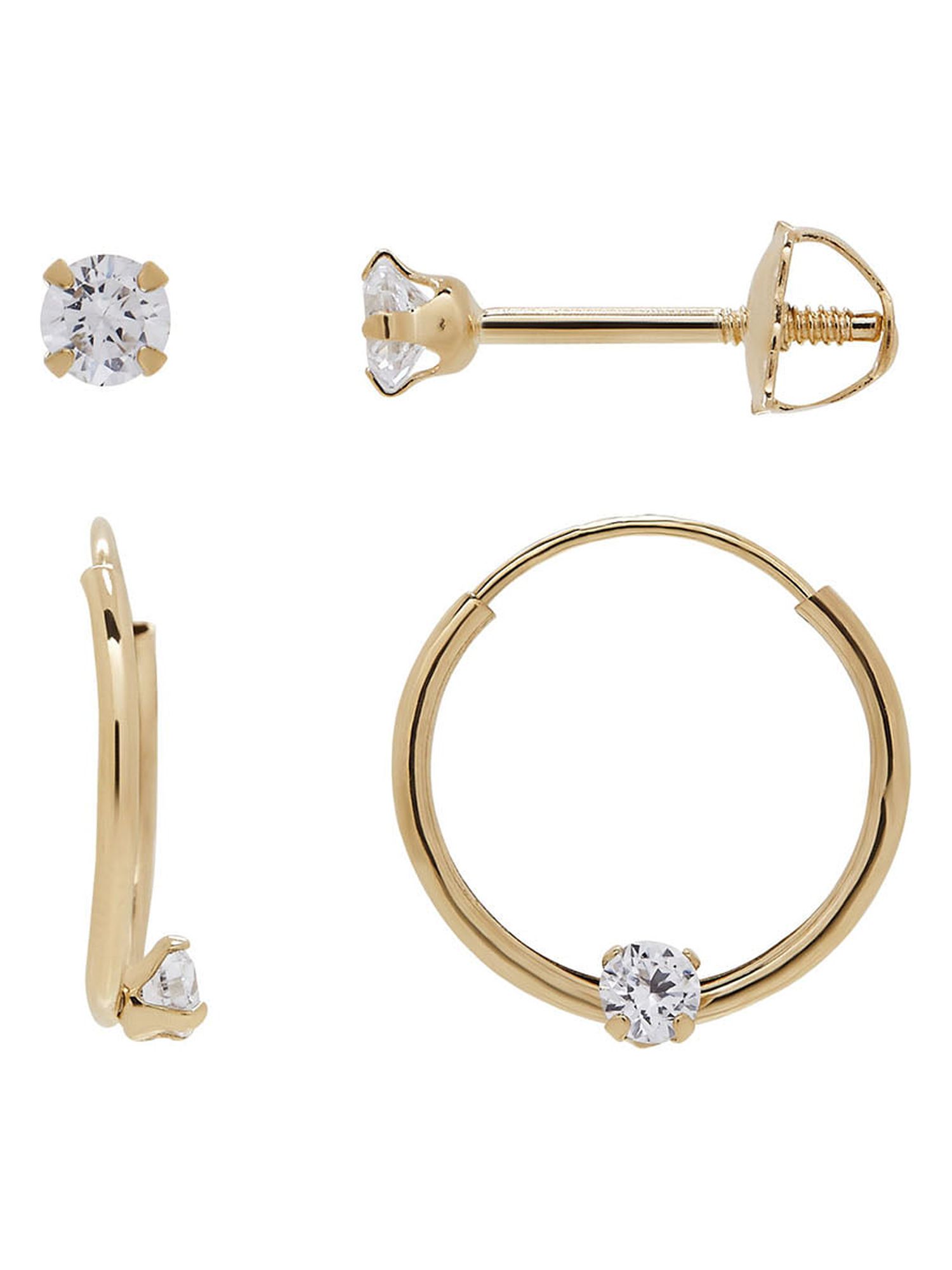 Brilliance Fine Jewelry Hoop with CZ and CZ Studs 10K Yellow Gold Set Earrings - image 1 of 8
